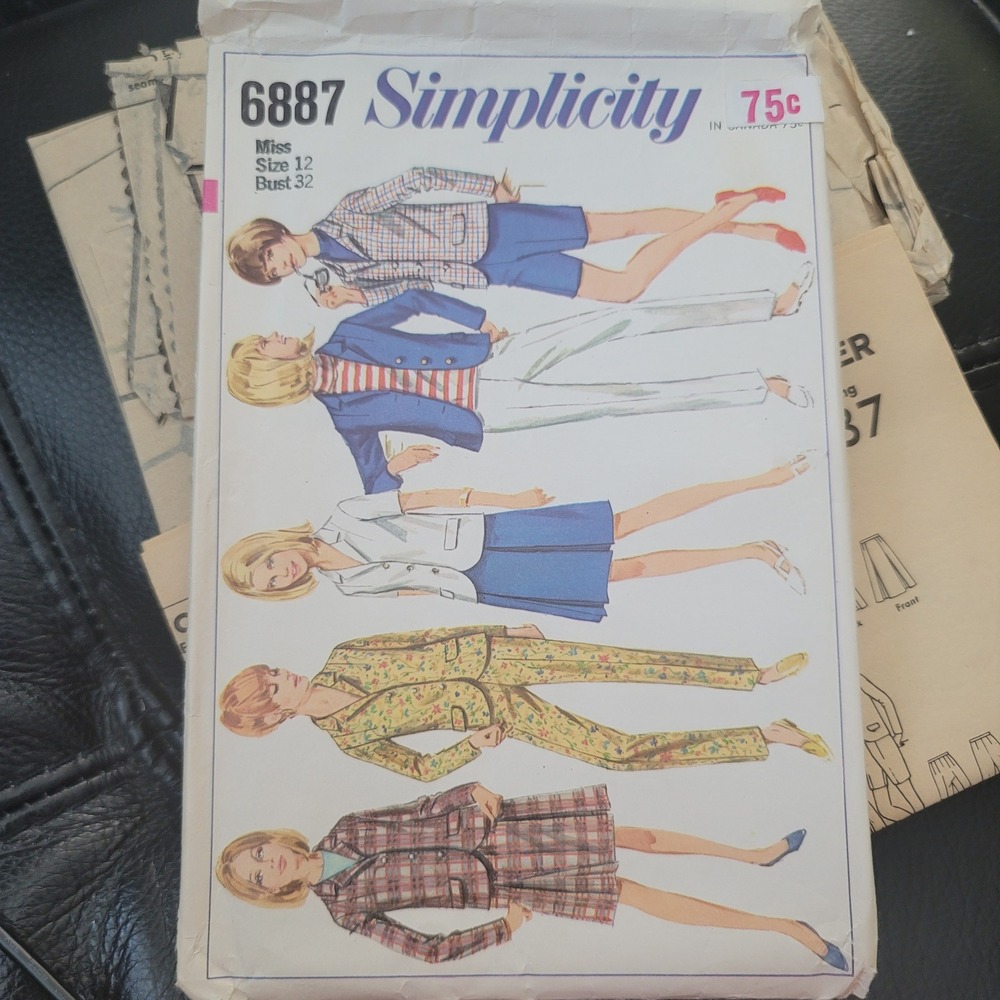 Vintage 1966 Simplicity 6887 Sewing Pattern Miss Size 12 Jacket Skirt Pants Cut